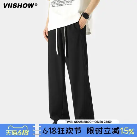 VIISHOW美式潮牌裤子男冬季加绒条纹宽松休闲长裤直筒阔腿运动裤商品大图