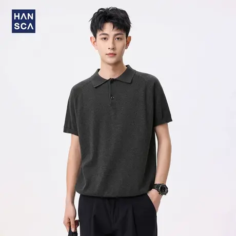 hansca 短袖t恤男2025新款针织polo衫夏季纯色翻领宽松半袖毛衣商品大图