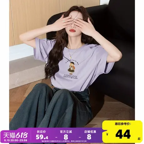 唐狮2025新款女夏短袖T恤小众圆领宽松上衣甜美可爱超火减龄上衣商品大图