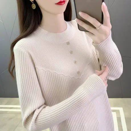 2023新款毛衣秋冬爆款针织打底衫纯色套头女内搭设计感洋气上衣商品大图