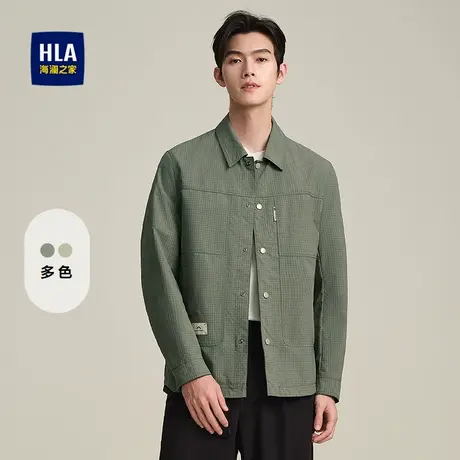 HLA/海澜之家时尚翻领夹克25春夏新挺括按扣微弹通勤格子外套男款商品大图
