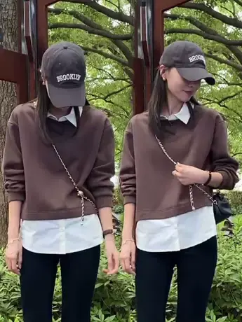 假两件卫衣女2023秋季新款爆款设计感小众宽松显瘦衬衫上衣ins潮图片