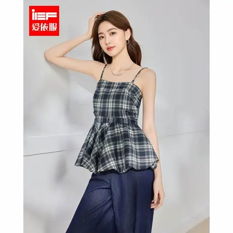 IEF/爱依服2025夏季新款韩版性感纯欲辣妹气质格子设计显瘦上衣图片