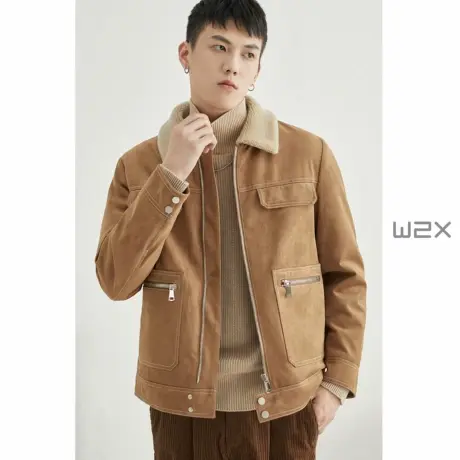 w2x冬季羊羔毛外套男加绒加厚麂皮绒工装夹克休闲百搭男装上衣潮商品大图