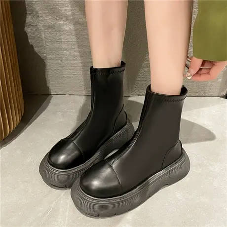 短筒靴子女鞋2022年秋冬季新款爆款马丁靴松糕厚底瘦瘦切尔西短靴商品大图