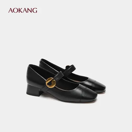 奥康 女鞋2025秋季新款棕色方头一字带玛丽珍浅口单鞋门店发货图片