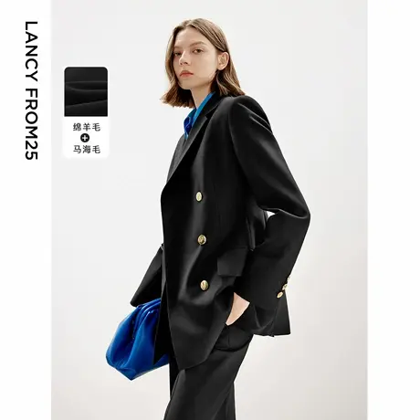 朗姿羊毛西服外套2024年高级感职业气质秋季新款女士通勤黑色西装商品大图