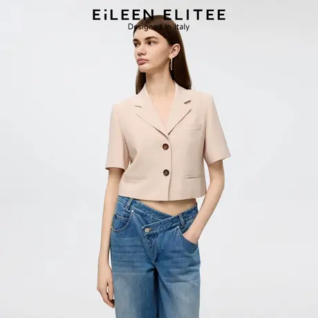 朗姿欧洲EiLEEN ELITEE2025年秋新款气质醋酸短袖短款西装外套女图片