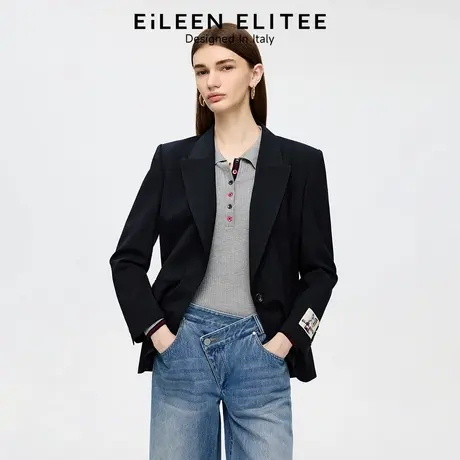 朗姿欧洲EiLEEN ELITEE商务羊毛西装外套职业藏蓝2025年秋季新款商品大图