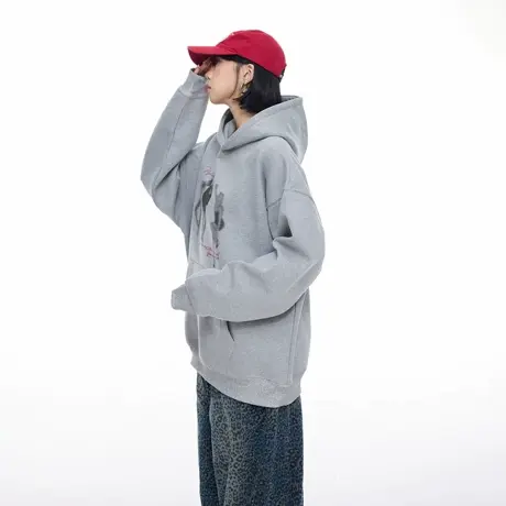美式高街虚幻人物印花连帽卫衣外套女秋季宽松慵懒风情侣帽衫上衣商品大图