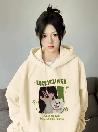 oversize连帽米色卫衣女春秋薄款美式复古设计感宽松早秋上衣外套商品大图