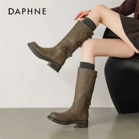 达芙妮高跟长筒靴女2026新款秋冬复古骑士靴不过膝高筒厚底瘦瘦靴图片