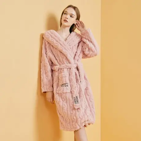 睡袍女秋冬季珊瑚绒加厚加绒睡衣冬天法兰绒可外穿家居服毛绒浴袍商品大图