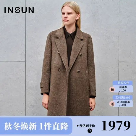 恩裳2023冬装新款老钱风大衣西装翻领真丝驼绒羊毛混纺毛呢外套女图片