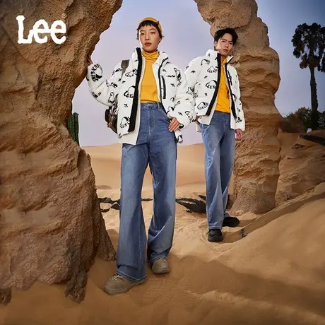 LeeXLINE23秋冬新品宽松老爹裤蓝色耐磨防污男女同款牛仔裤潮流商品大图