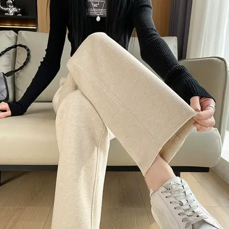 羊绒毛呢阔腿裤女冬季2023新款高腰宽松显瘦休闲加厚直筒拖地长裤图片