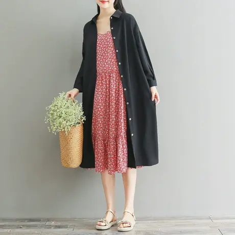 【清仓特价】胖妹妹文艺复古宽松设计感衬衫连衣裙商品大图