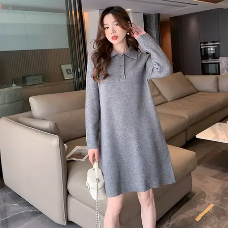唐狮休闲POLO领连衣裙女士长袖卫衣裙春秋穿搭法式气质女装裙子图片