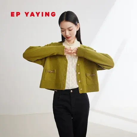 EP YAYING雅莹女装 羊毛羊绒宽松v领针织开衫 2023秋冬新款9146A商品大图