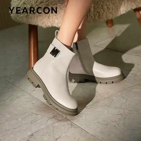 意尔康时装靴女2023年秋冬季英伦休闲短靴圆头厚底显瘦百搭中筒靴图片