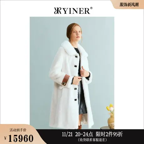 YINER音儿线上专选女装2023冬季水貂毛皮保暖皮草米白色大衣商品大图