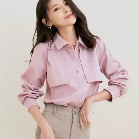 桔熊春秋季通勤气质纯色不易皱雪纺衬衫修身上衣女装大码AB17700商品大图