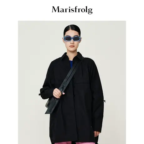 【经典百搭系列】玛丝菲尔秋季黑色POLO领纯棉衬衫商品大图