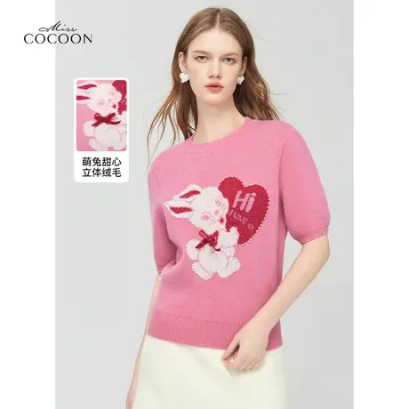 MISSCOCOON印花针织上衣24春季新款女圆领套头针织衫商品大图