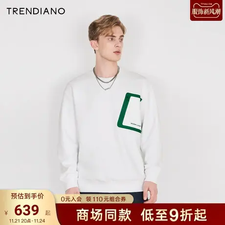 TRENDIANO官方2023新款春季宽松圆领套头卫衣男时尚拼色商品大图