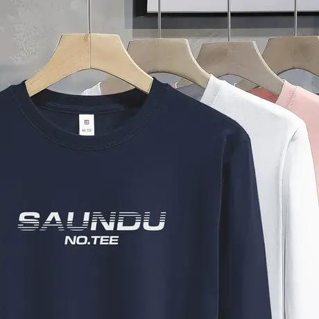 240G重磅纯棉t恤男长袖秋季小衫潮牌印花内搭打底衫宽松全棉体恤商品大图