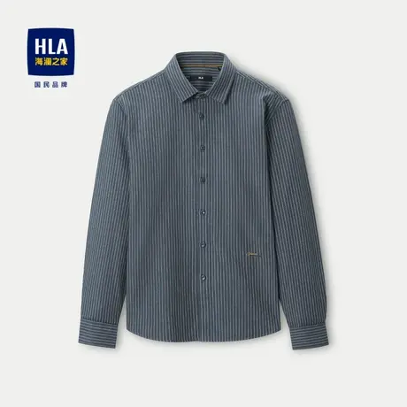 HLA/海澜之家内里磨绒休闲衬衫23秋冬新纯棉色织翻领加厚衬衣男商品大图