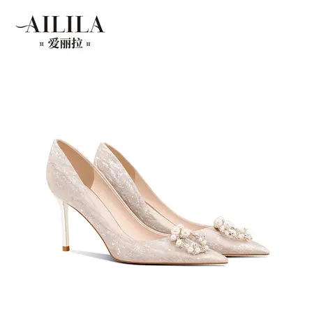爱丽拉法式婚鞋女2023新款秋冬新娘婚纱禾秀婚纱两穿高跟鞋不累脚商品大图