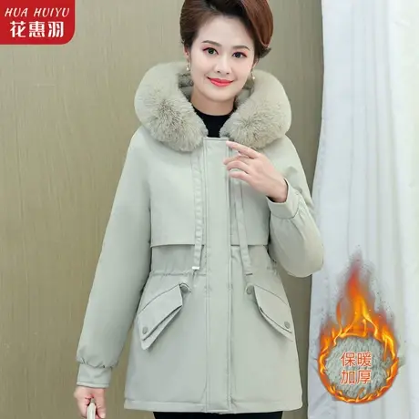 中年人妈妈冬装外套加绒加厚派克服中老年女气质秋冬风衣棉衣棉服图片