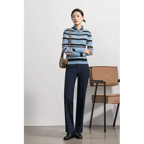 Yifini/易菲休闲通勤长裤女春秋新款直筒裤小脚裤高腰九分裤商品大图