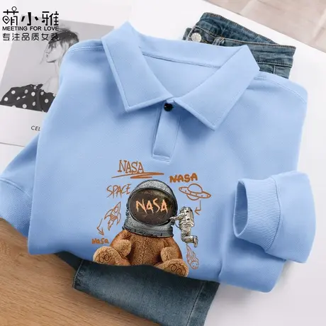 polo领卫衣女2023秋季新款爆款学院风宽松学生外穿无帽设计上衣商品大图