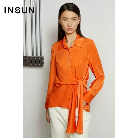 恩裳奥莱冬季感小众收腰长袖轻薄气质士衬衫图片