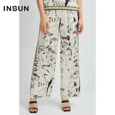 INSUN恩裳线上专选夏季印花透气直筒休闲裤图片