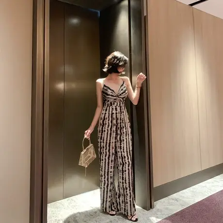 阔腿裤女高腰连体2023新款性感洋气显瘦气质薄款垂感休闲长裤子夏商品大图