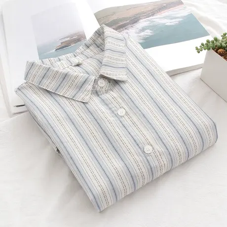 秋装日系文艺小清新复古条纹纯棉长袖衬衫女学生宽松显瘦打底上衣商品大图