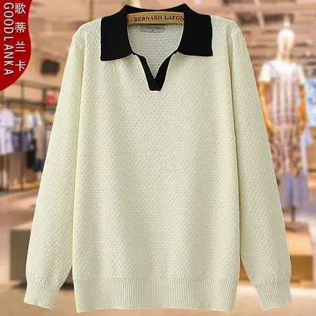 加肥加大码女装秋装针织衫上衣中年胖妈妈洋气POLO领薄款打底毛衣商品大图