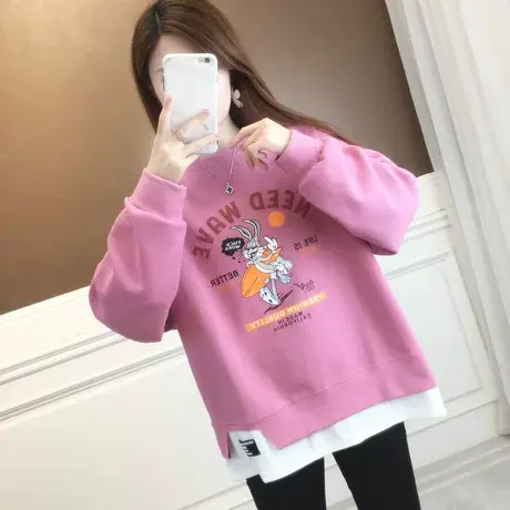 设计感小众卫衣女春秋韩版大码宽松早秋薄款小个子外套假两件上衣图片