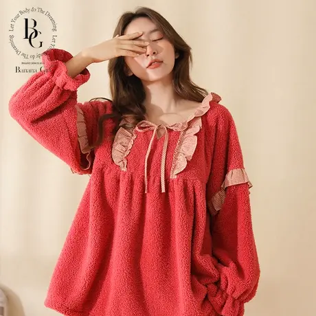 bananagirl睡衣女秋冬长袖珊瑚绒加厚保暖家居服大码两件套可外穿商品大图
