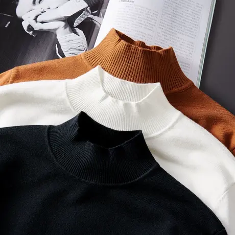 2023秋冬新款半高领毛衣男中领针织衫打底衫韩版潮流衣服加绒加厚商品大图