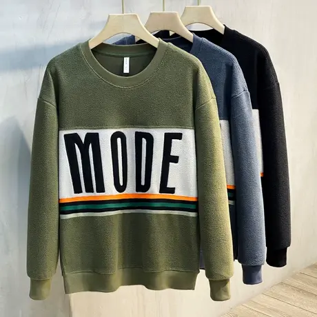 仿羊羔绒套头卫衣男2023新款ins潮流男士外套秋冬装宽松加厚上衣图片