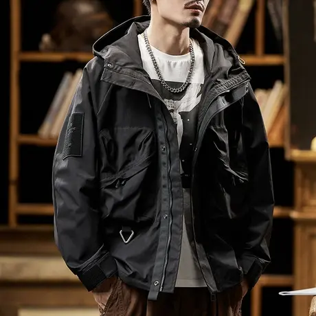 时尚百搭工装外套复古潮流连帽外套男宽松休闲服大码外套防风商品大图