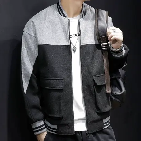 春秋新款棒球服男宽松潮牌拼色工装夹克大码胖子休闲外套2024春季图片