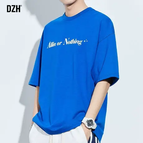 男生克莱因蓝t恤男宽松ins潮流百搭男装2023新款短袖潮牌半袖体恤商品大图