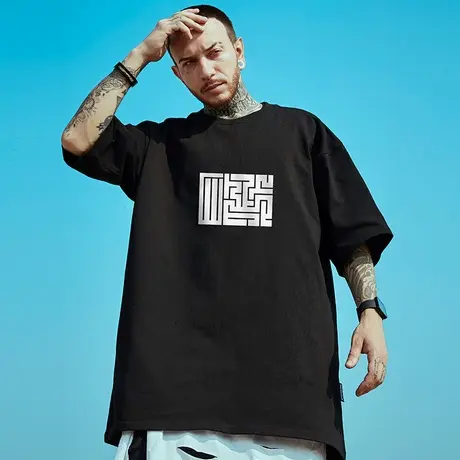 oversize欧美潮牌胖子男装大码国潮嘻哈宽松简约短袖T恤潮流半袖商品大图
