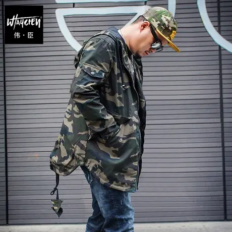 潮牌大码男装棉衣中长款风衣胖子连帽迷彩外套加肥加大棉服春秋季图片