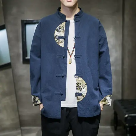 2023秋冬季男夹克中国风棉麻中式拼接唐装汉服外套大码中式服装潮商品大图